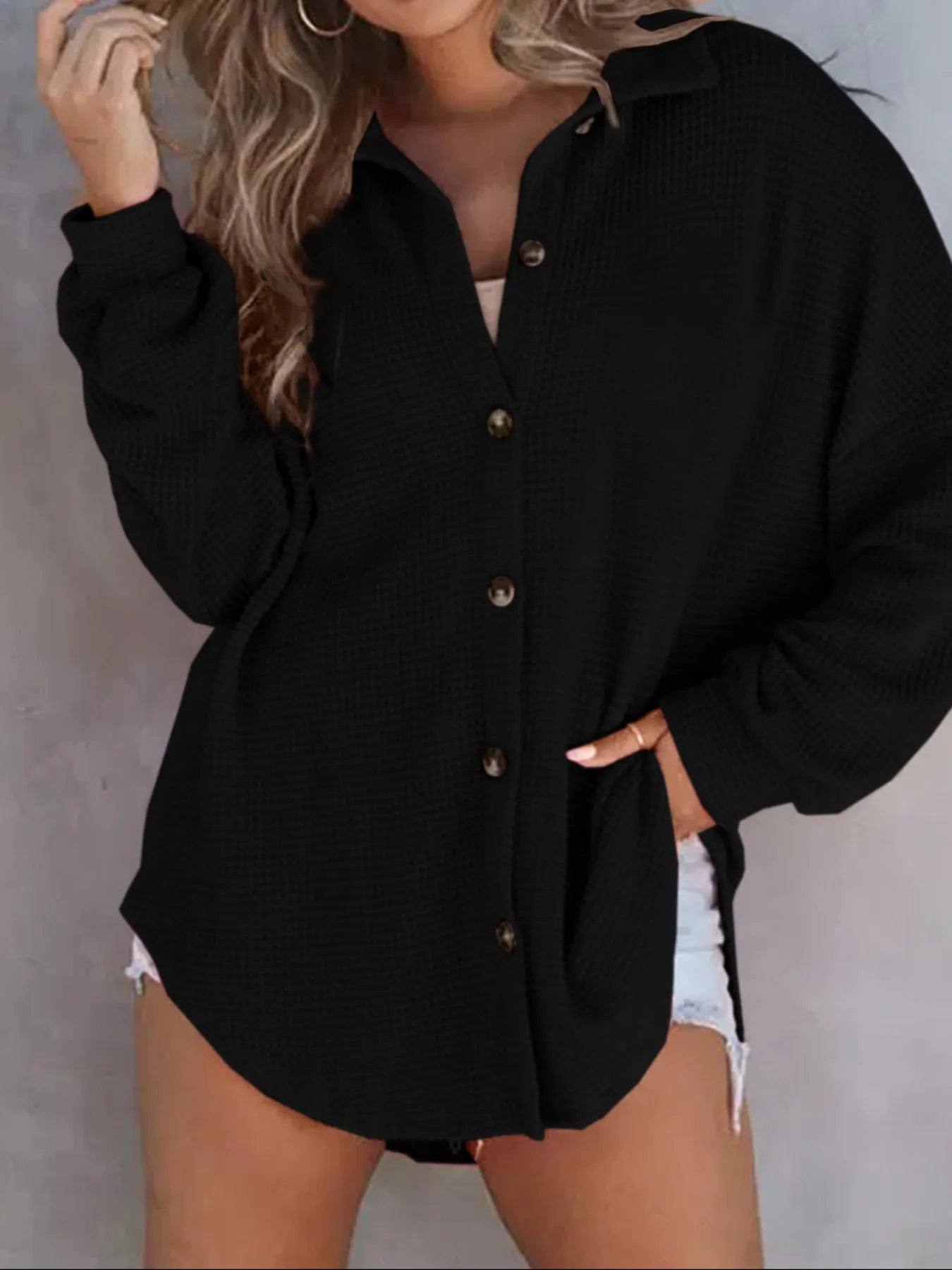 Waffle Knit Button-Down Shirt OutfitFlow