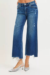 RISEN High Rise Crop Wide Leg Jeans DARK OutfitFlow