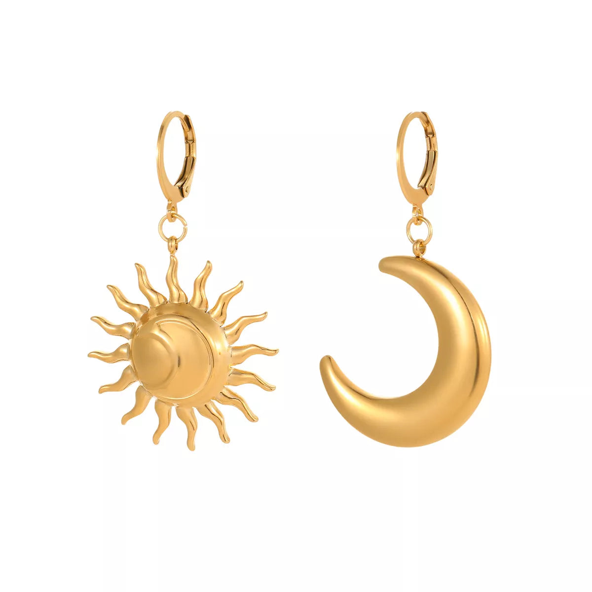 18K Gold-Plated Asymmetrical Sun & Moon Earrings OutfitFlow