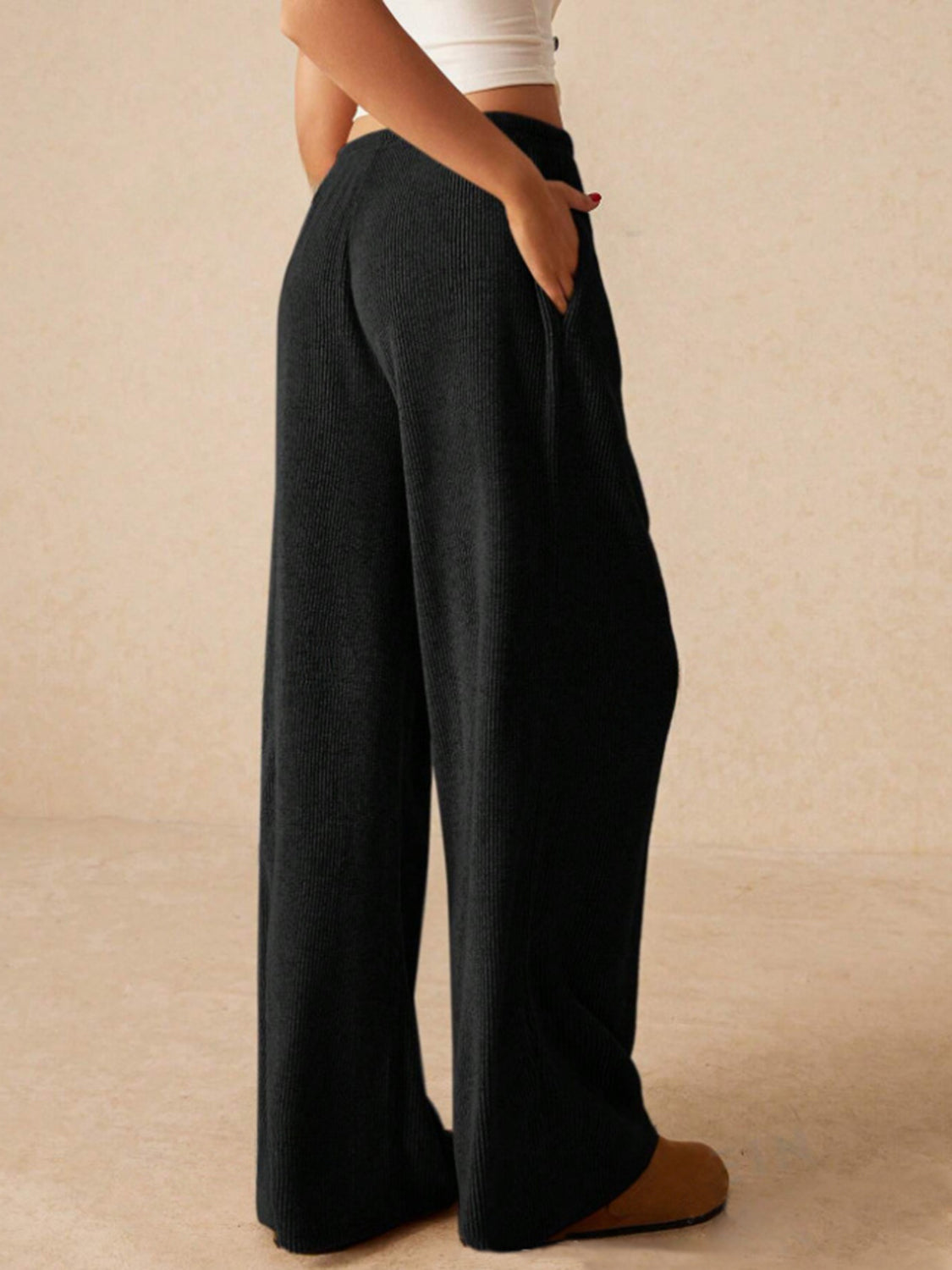 Outfit Flow - Ribbed Drawstring Wide Leg Pants