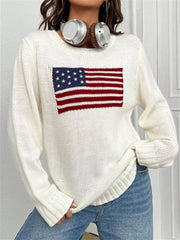 US Flag Round Neck Long Sleeve Sweater OutfitFlow