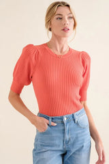 And The Why Puffed Half Sleeve Rib Basic Bodysuit OutfitFlow