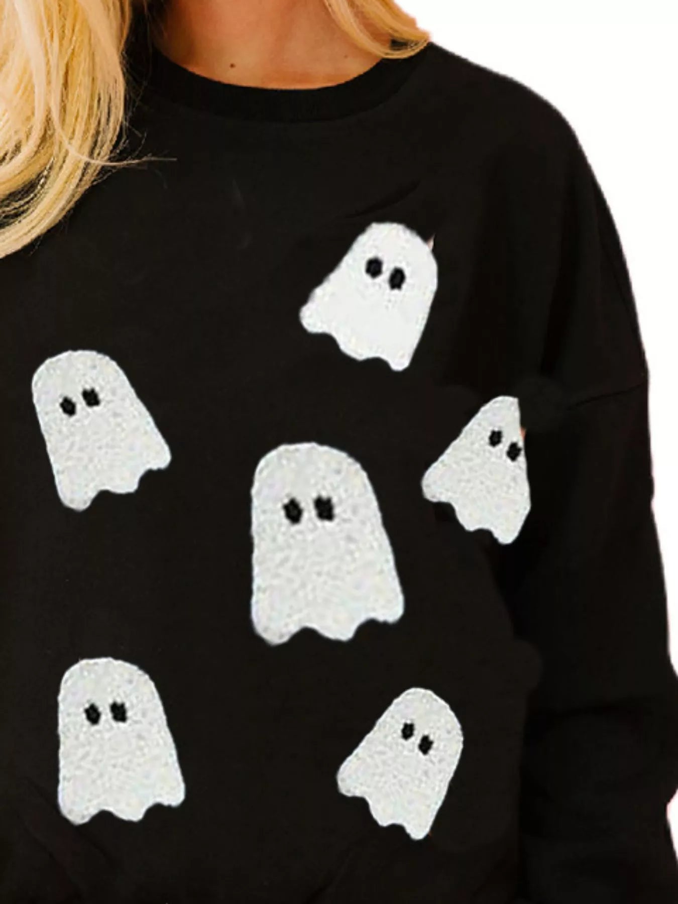 Halloween Sequin Round Neck Sweatshirt OutfitFlow