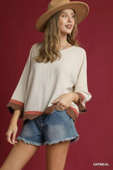 Umgee Scalloped Hem Color Block Top OutfitFlow