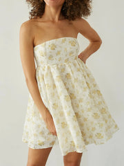 Strapless Floral Print Summer Dress OutfitFlow