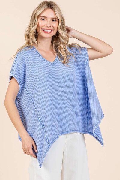 Mittoshop Mineral Wash Waffle Knit Pointed Hem Oversized Top OutfitFlow