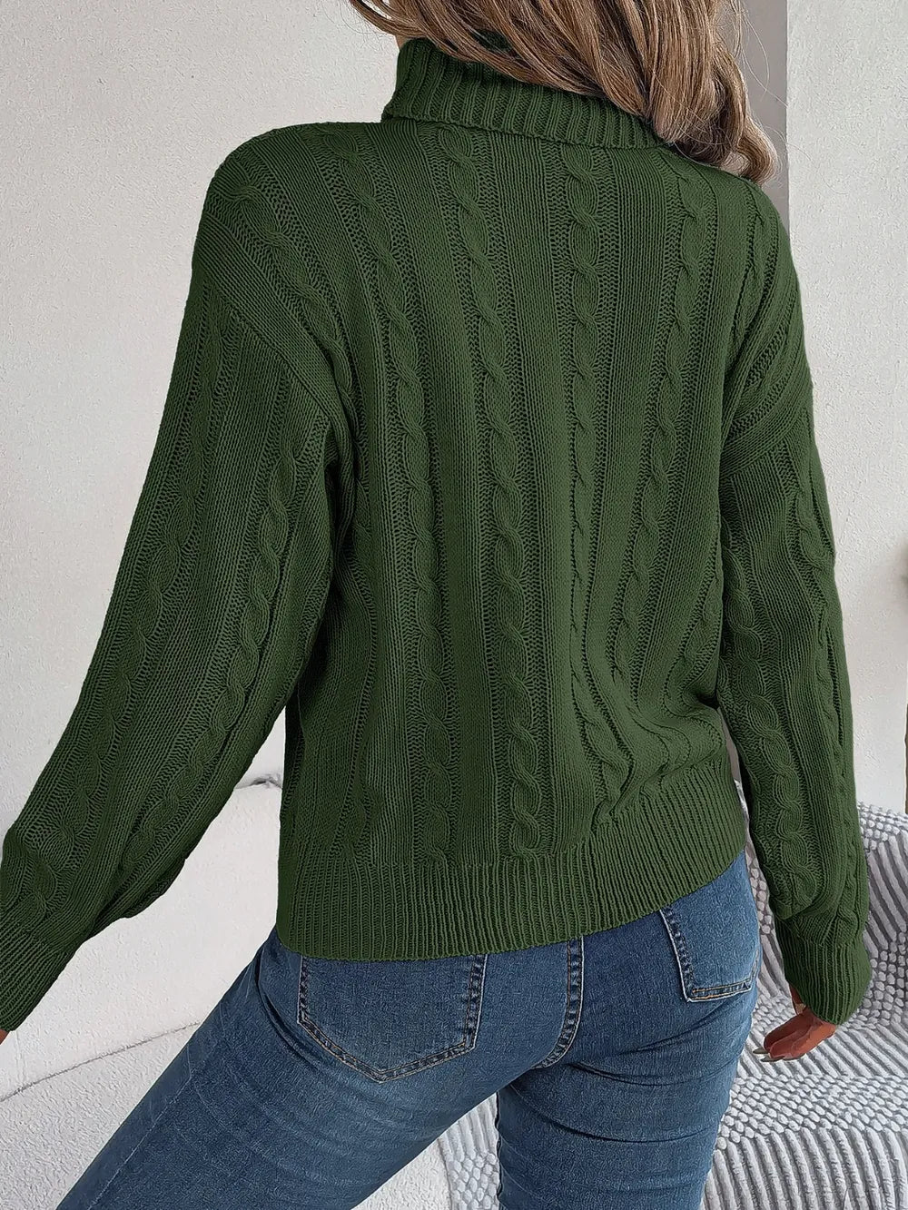 Cable-Knit Turtleneck Dropped Shoulder Sweater Trendsi