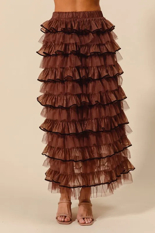 Layered Ruffled Tulle Maxi Skirt OutfitFlow
