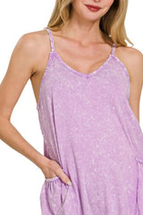 Zenana Acid Crinkle Washed Spaghetti Strap Romper OutfitFlow