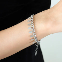 Titanium Steel Leaf Charm Bracelet Silver One Size OutfitFlow