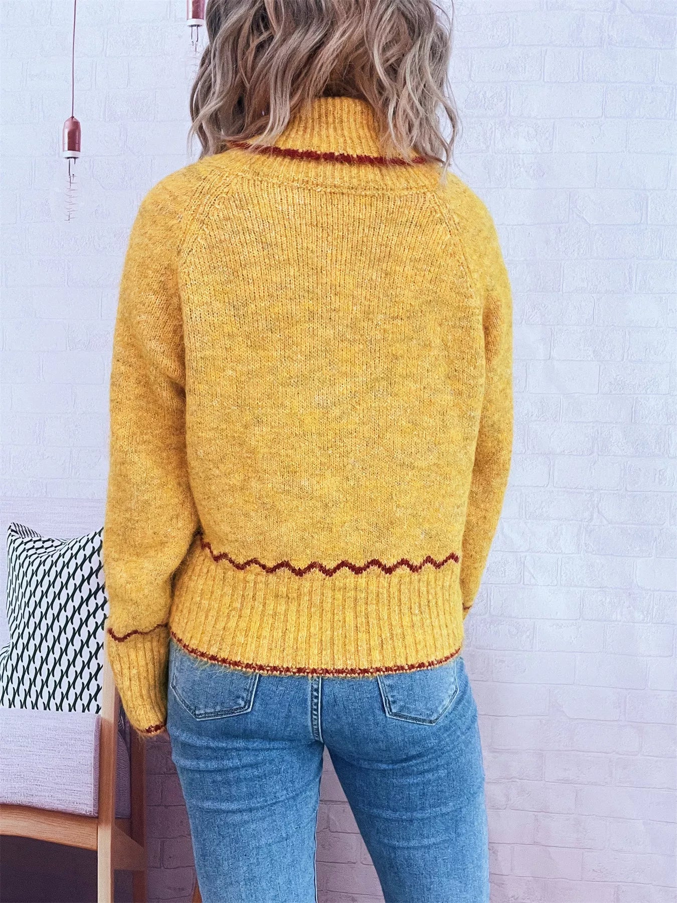 Ribbed Contrast Trim Long Sleeve Sweater OutfitFlow