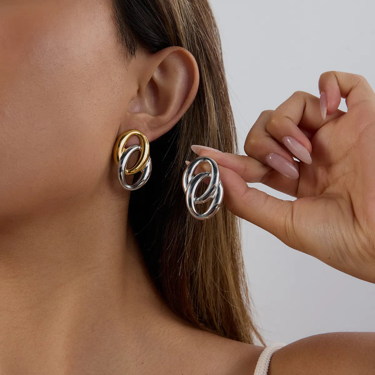 2-Pair Stainless Steel Twisted Earrings Gold & Silver One Size OutfitFlow