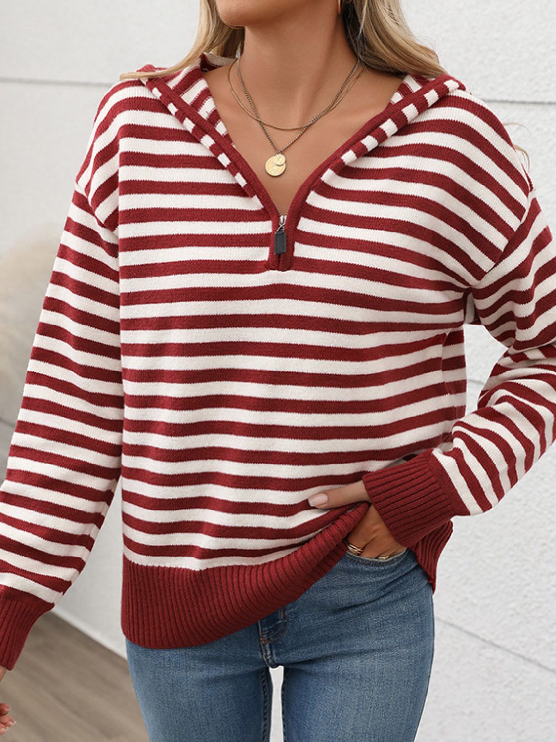 Outfit Flow - Perfee Striped Long Sleeve Hooded Sweater