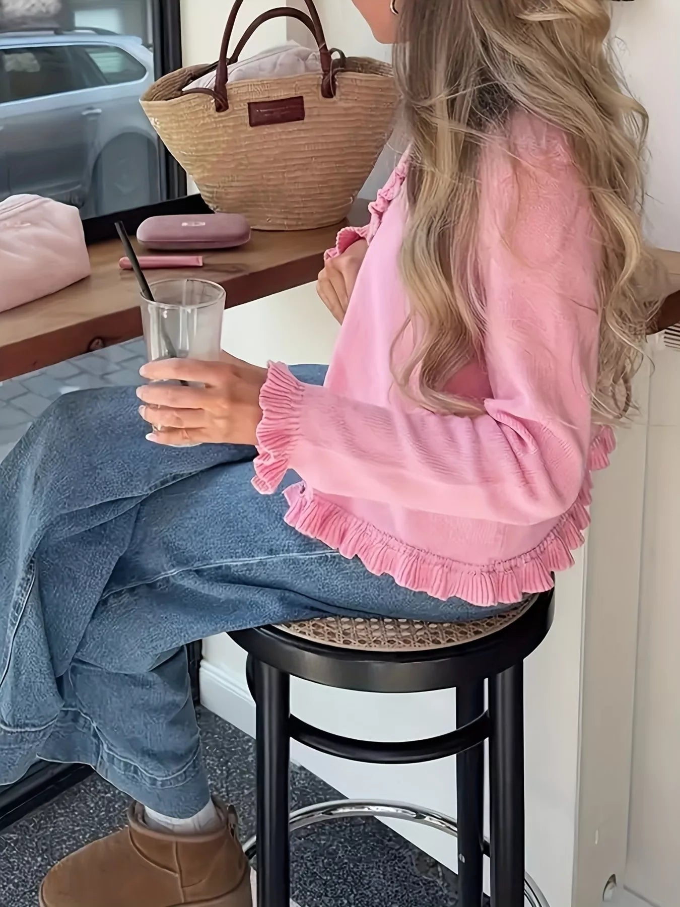 Ruffled Trim Knit Cardigan OutfitFlow