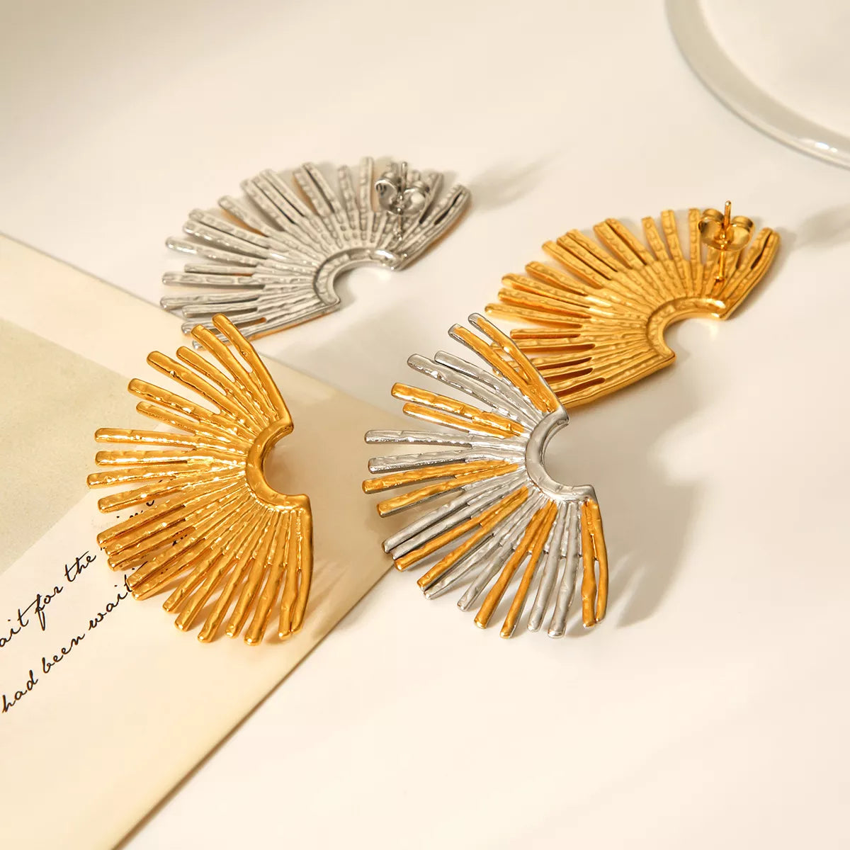 Stainless Steel Fan-Shaped Earrings OutfitFlow