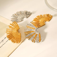 Stainless Steel Fan-Shaped Earrings OutfitFlow