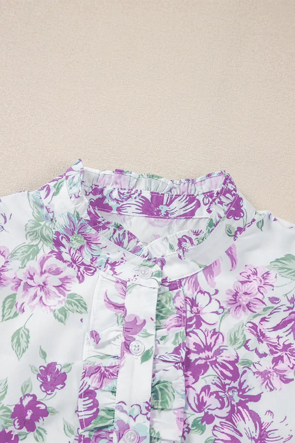 Printed Ruffled Sleeve Button-Up Blouse OutfitFlow