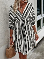 Geometric Print V-Neck Mini Dress OutfitFlow