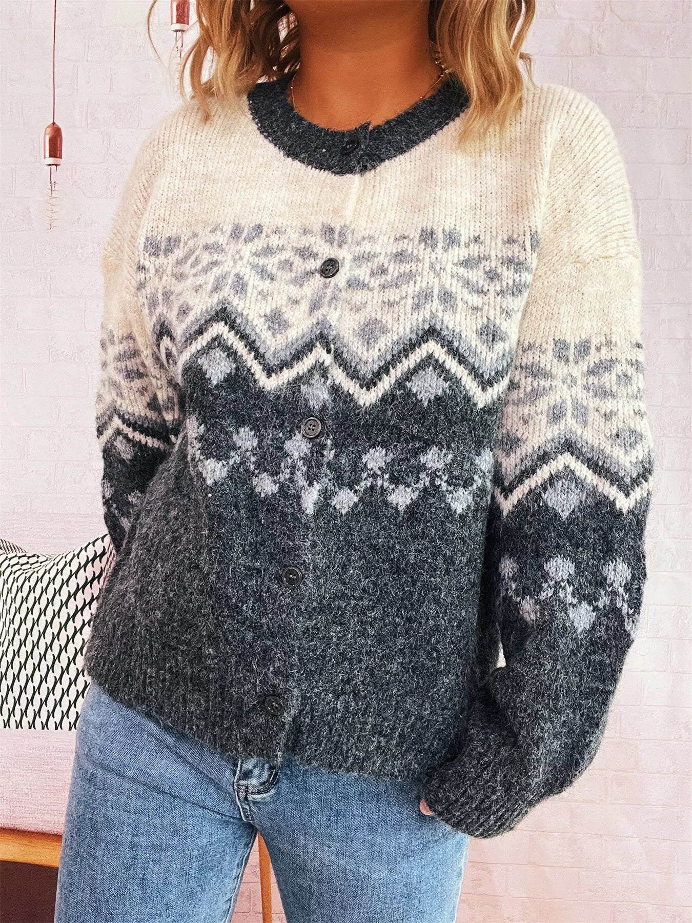 Christmas Button Up Drop Shoulder Cardigan OutfitFlow