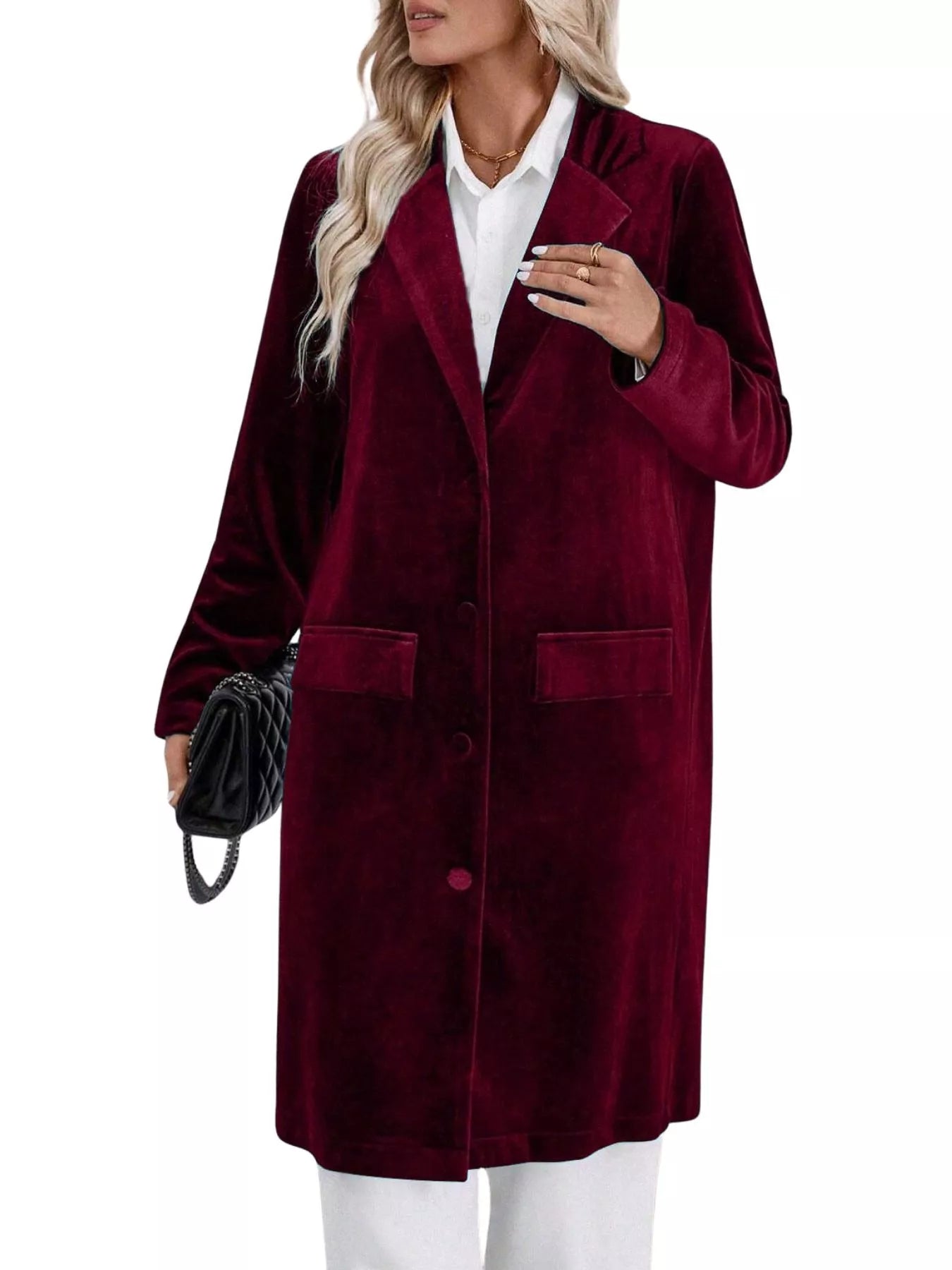 Lapel Collar Long Sleeve Longline Coat OutfitFlow