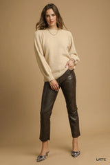 Umgee Textured Long Sleeve Sweater with Ribbed Trim Trendsi