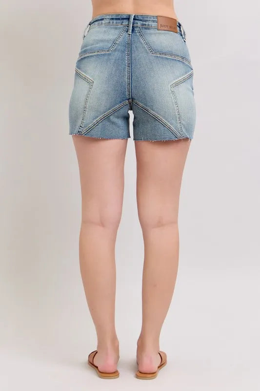 Judy Blue Full Size High Waist Star Seam Detail Denim Shorts Plus Size OutfitFlow