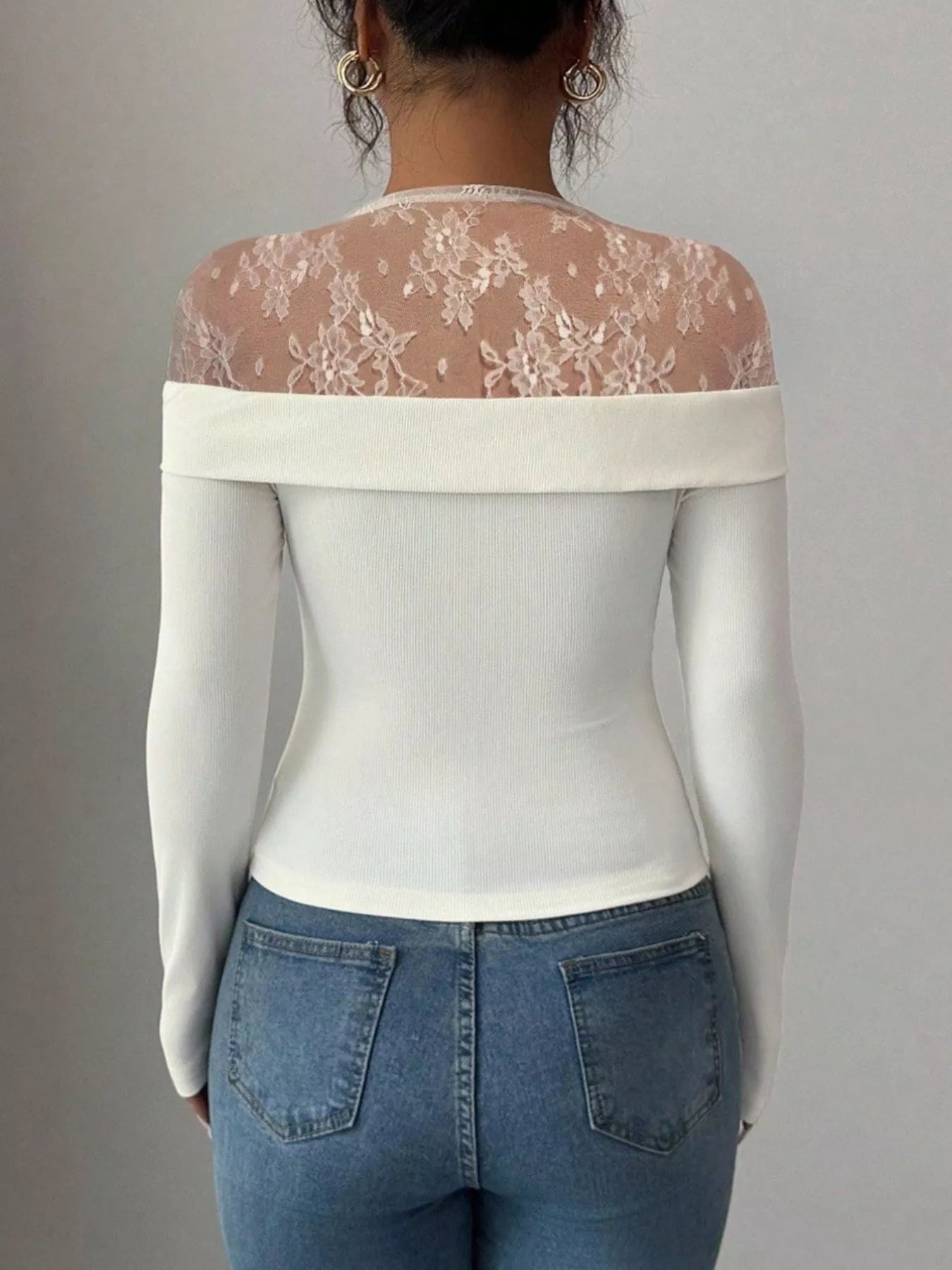Lace Detail Long Sleeve Top OutfitFlow