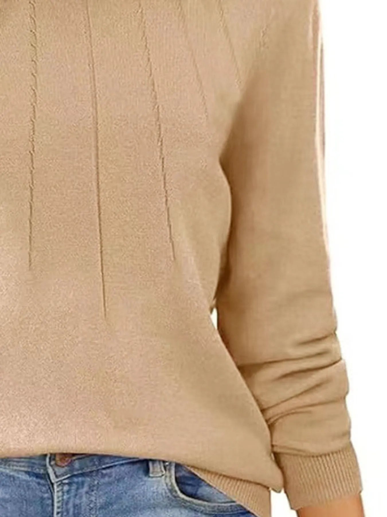 Ribbed Hem Long Sleeve Sweater OutfitFlow
