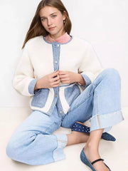 Contrast Trim Teddy Jacket OutfitFlow
