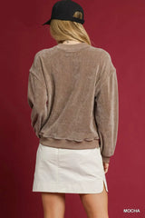 Umgee Velour Crewneck Balloon Sleeve Sweatshirt OutfitFlow