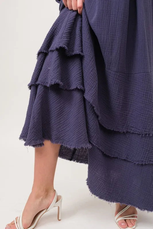 And The Why Washed Cotton Gauze Fringe Detail Tiered Dress OutfitFlow