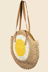 Fame Straw Braided Round Happy Face Tote Bag OutfitFlow