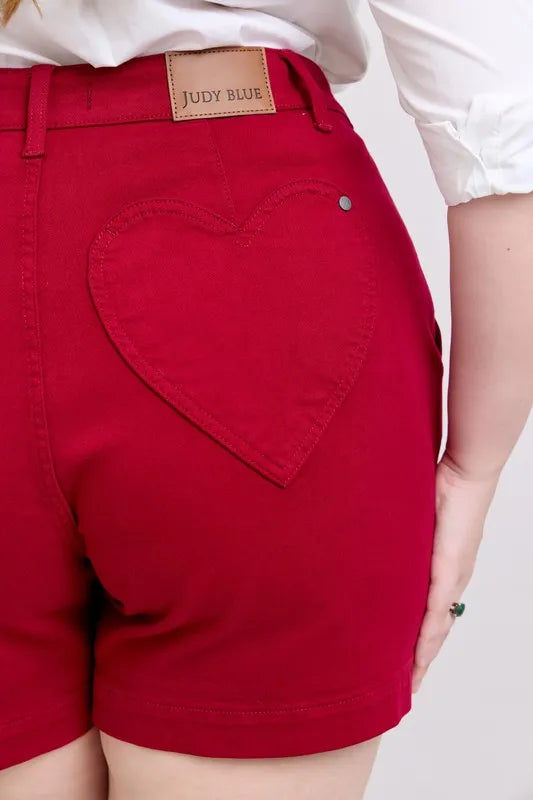 Judy Blue Full Size High Waist Tummy Control Garment Dyed Heart Shaped Denim Shorts Plus Size OutfitFlow
