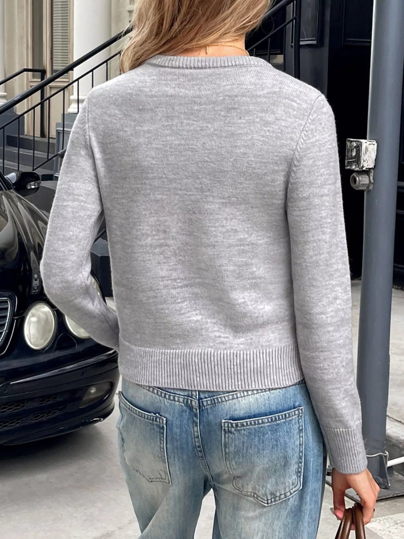 Bow Round Neck Knit Top OutfitFlow