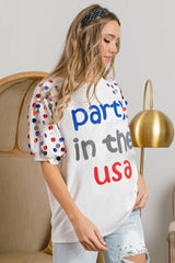 BiBi Party In The Usa Spangle Puff Sleeves Top OutfitFlow