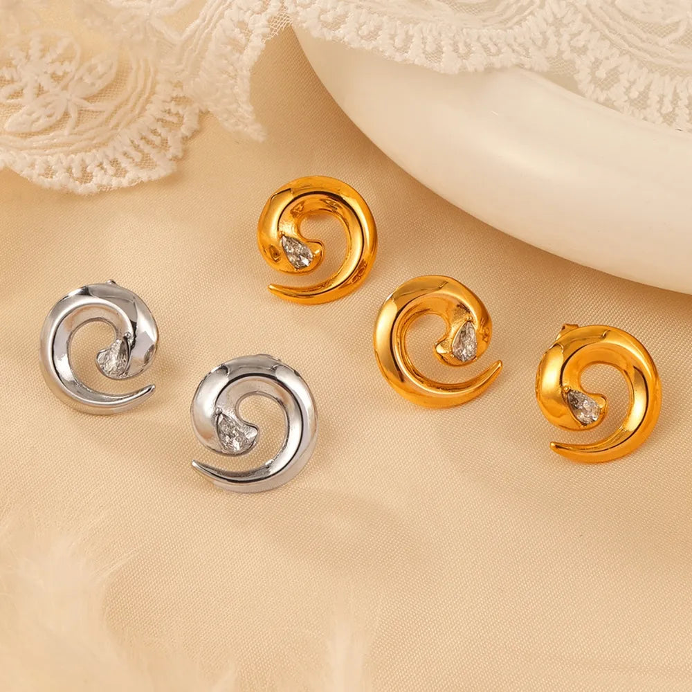 Titanium Steel Zircon Spiral Shape Earrings OutfitFlow