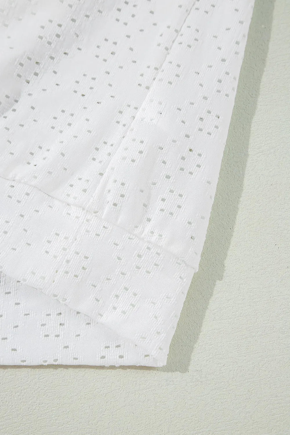 Eyelet Pattern Boat Neck Casual Tee OutfitFlow