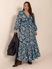 Plus Size Boho Floral Print Long Sleeve Maxi Dress OutfitFlow