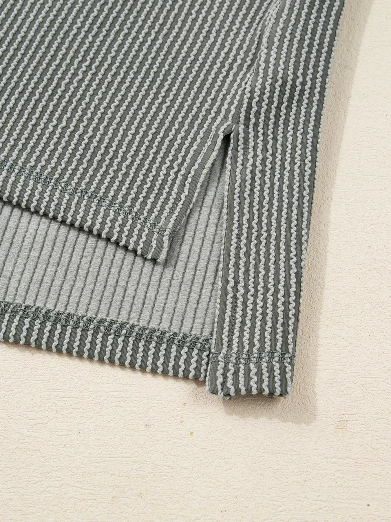 Twist Ribbed Exposed Seam Detail Long Sleeve Loose Top OutfitFlow