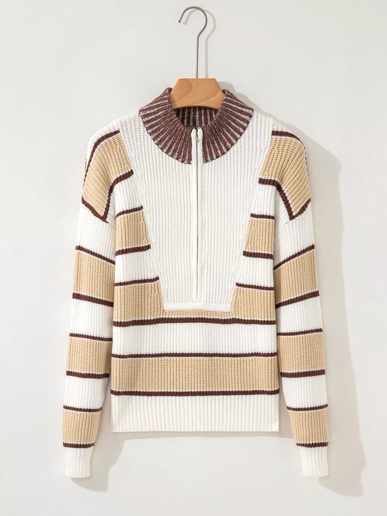 Stripe Half Zip Drop Shoulder Sweater OutfitFlow