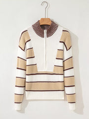Stripe Half Zip Drop Shoulder Sweater OutfitFlow