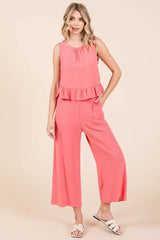 Mittoshop Linen Ruffle Tank Top and Pants Set OutfitFlow