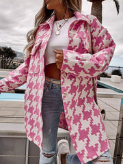 Houndstooth Button Up Long Sleeve Outerwear OutfitFlow