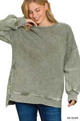 Zenana Full Size Acid Washed Double Ribbed Hi-low Sweatshirt Plus Size OutfitFlow