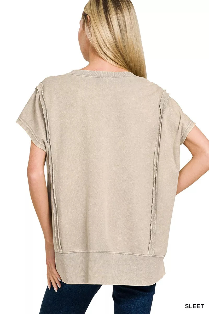 Zenana French Terry Acid Washed Hi-low Top OutfitFlow