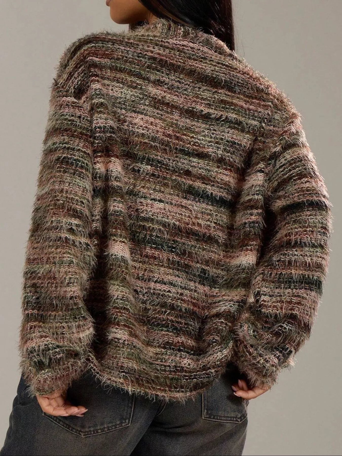 Chunky Knit V-Neck Button-Up Cardigan OutfitFlow