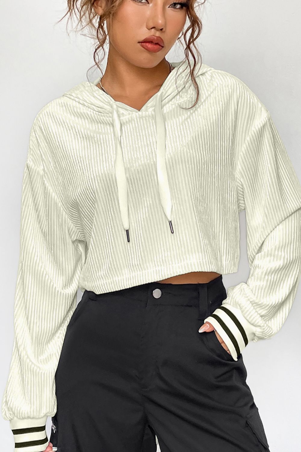 Outfit Flow - Drawstring Drop Shoulder Long Sleeve Hoodie