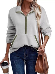 Half Zip Dropped Shoulder Sweatshirt Light Gray OutfitFlow