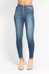 Judy Blue Full Size High Rise Button Fly Skinny Jeans Plus Size OutfitFlow