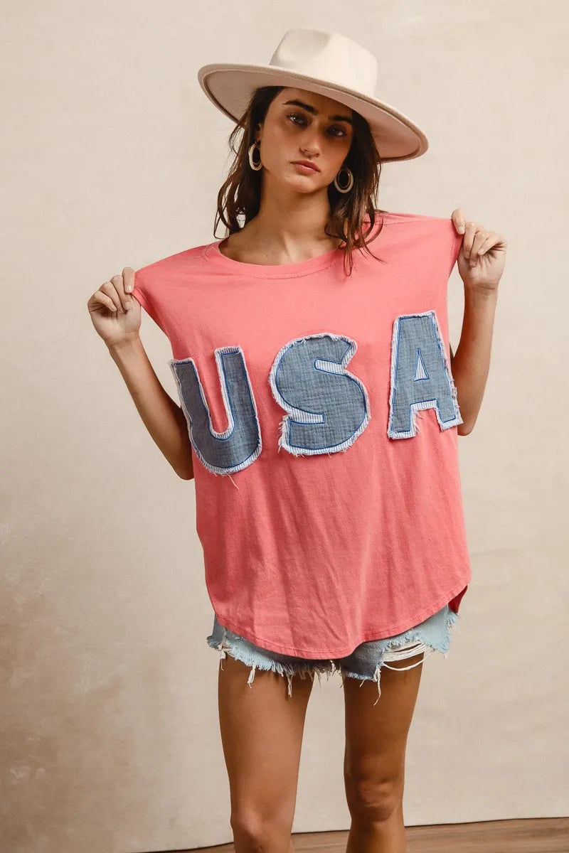 BiBi Washed Jersey With Usa Patched Raw Cut Edge Detail OutfitFlow